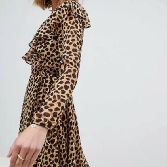 Free People- Leopard Print Frenchie Mini Wrap Dress with Long Sleeve - Picture 3 of 8